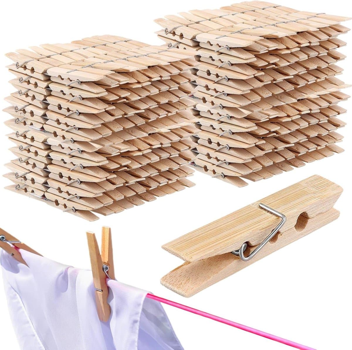 400 Stuks Houten Kledingknijpers 6x1cm - Natuurlijke Houten Knijpers voor Knutselen, Foto's en Kaarten Hangend — afbeelding 1