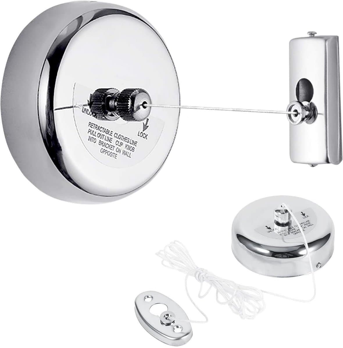 Allecto - Uittrekbare Waslijn - Rvs en Nylon - Voor Binnen en Buiten - Zilver - 2.8 Meter - Ruimtebesparend - Multifunctioneel — afbeelding 1
