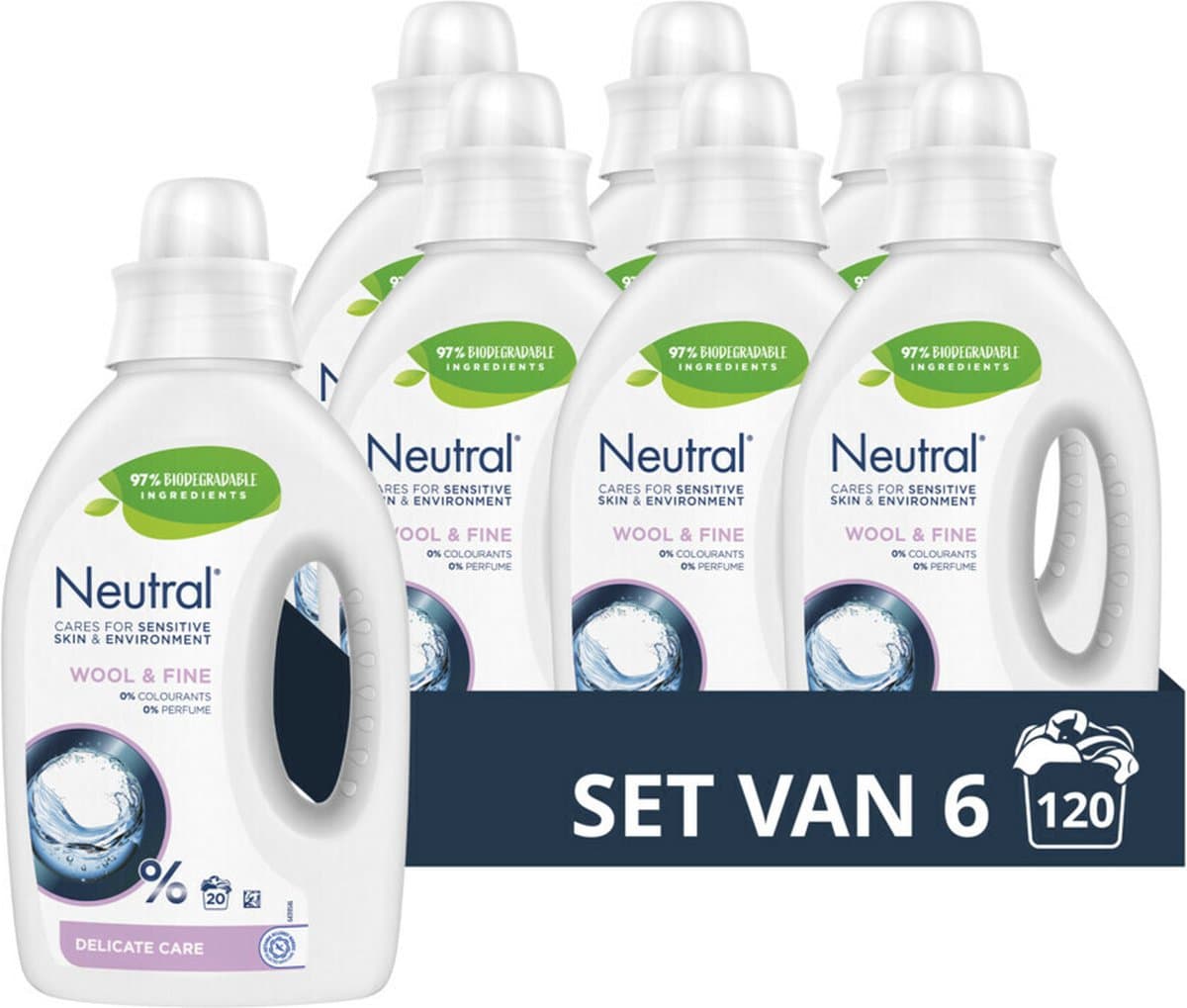 Neutral - Vloeibaar Wasmiddel Wol & Fijn 20 Wasbeurten - 6 x 1 liter - Voordeelverpakking — afbeelding 1