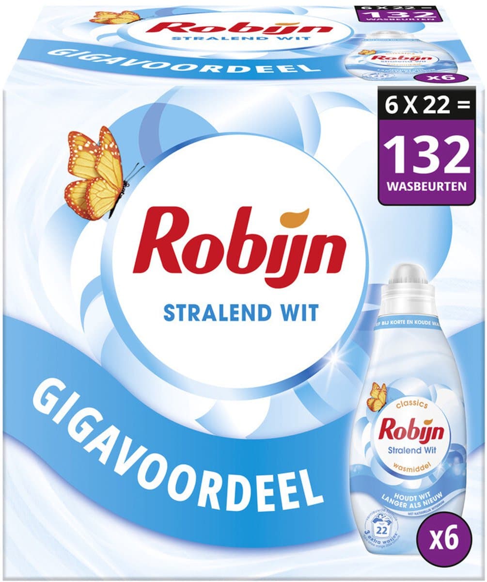 Robijn Klein & Krachtig Classics Vloeibaar Wasmiddel - Stralend Wit - met natuurlijk witserum en 81% biologisch afbreekbare ingrediënten* - 8 x 22 wasbeurten — afbeelding 1