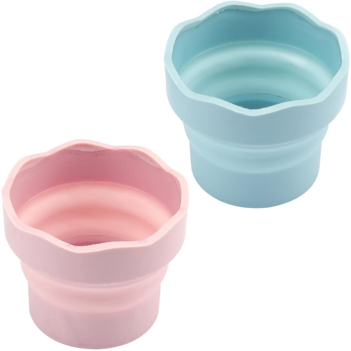 TOVBMUP Set van 2 - Opvouwbare waterfles - Siliconen emmer - Kwastenreiniger - Draagbare emmer - Opvouwbare siliconen beker - Schildergereedschap - Geschikt voor aquarelverf, verf op waterbasis, blauw, roze — afbeelding 1