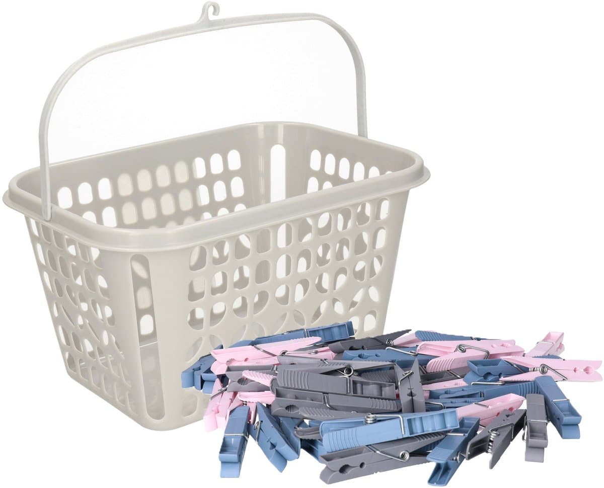 Plasticforte Wasknijpers mandje - 25 x 20 x 13 cm - lichtgrijs - kunststof — afbeelding 1