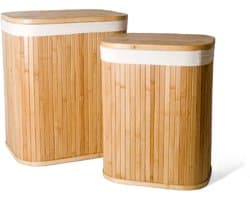 2-Delige Wasmanden met deksel | Wasmand Duurzaam | waszak katoen | Wasmand bamboe | 64L / 33L