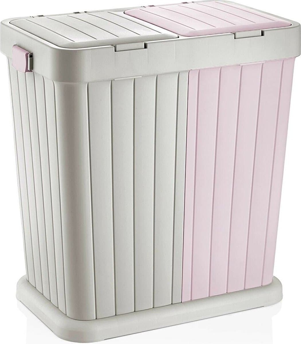 Sumpas Wasmand - 2 vakken - Met Touch Deksel - 80 Liter - Roze-Creme - 100% Gerecycled Plastic — afbeelding 1
