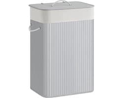 Bamboe Wasmand 72 Liter - met Deksel - Grijs
