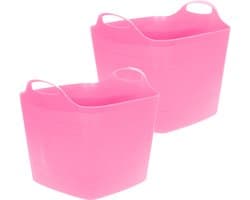 Excellent Houseware Flexibele emmer - 2x - roze - 25 liter - kunststof - vierkant - 35 x 38 cm