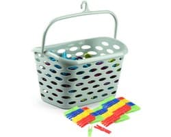 Plasticforte Wasknijpers ophang mandje/bakje - mintgroen - met 72x plastic knijpers