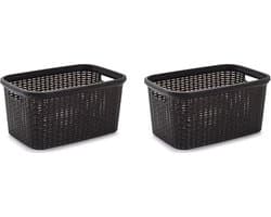 Plasticforte rotan wasmand - 3x stuks - 35 liter - bruin - kunststof - badkamer - 53 x 36 x 26 cm