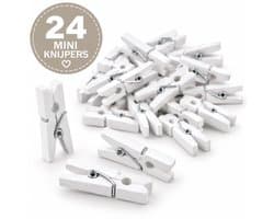 Mini Knijpers Wit - 24 Knijpertjes voor Kaarten of Foto's - Houten Knijpertjes