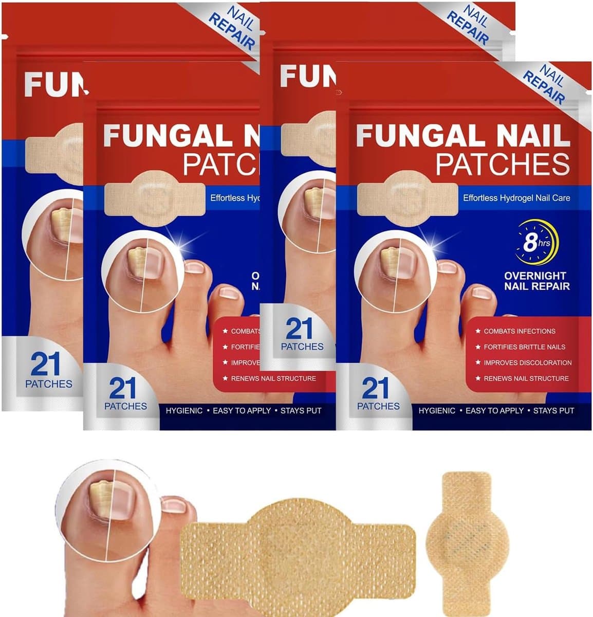 Set van 84 pleisters voor de dagelijkse voetnagelverzorging voor beschadigde teennagels en teennagels, 8 uur nachtverzorging met natuurlijke ingrediënten om de nagels te verzorgen — afbeelding 1