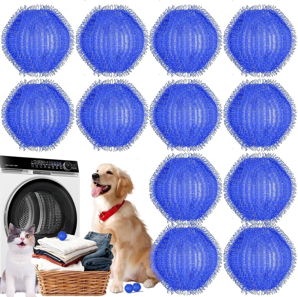 Set van 12 wasballen voor het verwijderen van dierenharen - Wasballen voor de was - Herbruikbare wasballen voor huisdiervriendelijke gezinnen - 32 mm reinigingsballen van puur nylon — afbeelding 1