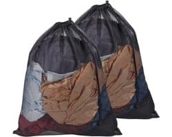 - Waszakken - Trekkoord - Herbruikbaar - Zwart - Machine Wasbaar - Pouch Zak Case - Ondergoed Sokken Delicates - Thuis Reizen Hotel Benodigdheden - Geschikt voor - 2Pcs Mesh Waszakken 62x49cm.