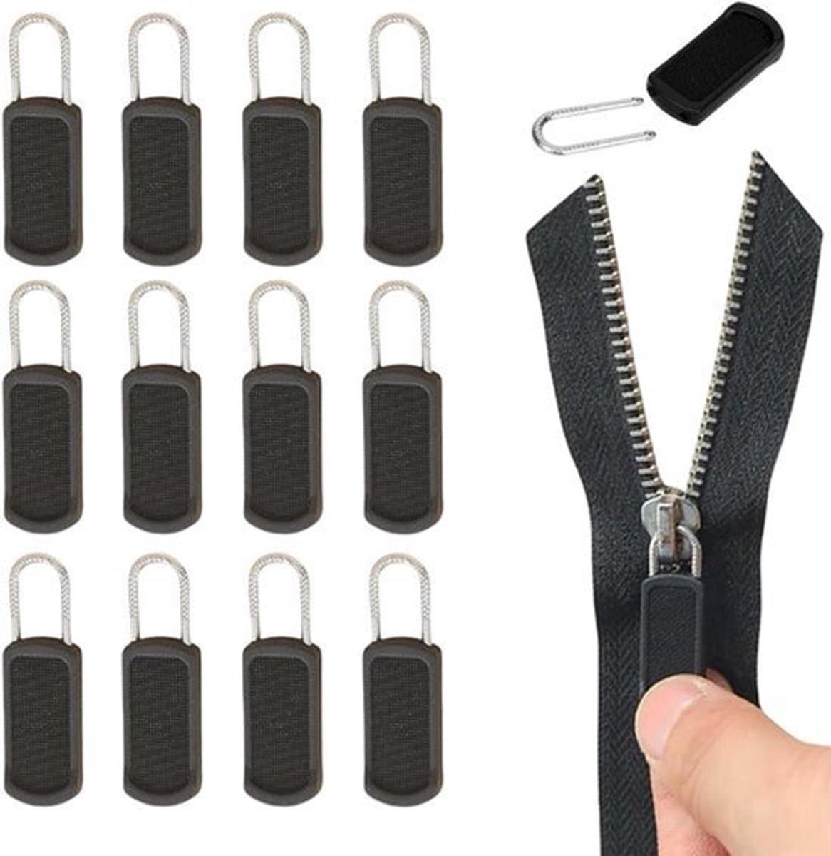 12-delige reparatieset met ritssluiting voor universele vervangende rits met afneembare schuiver - compatibel met koffers, laarzen, jassen en rugzakken — afbeelding 1