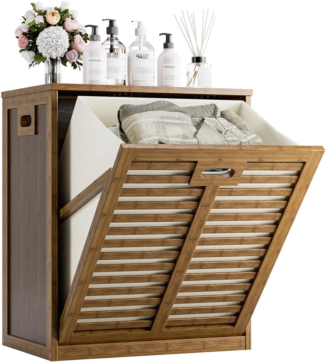 Dailygoods- Wasmandkast 63 Liter - Verwijderbare Waszak - Metalen Handgreep - Kantelbaar - Multifunctioneel - Geschikt voor Keuken/Badkamer - Opbergkast — afbeelding 1