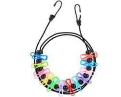 Dailygoods- Waslijn Verstelbaar van 1,8 tot 3 Meter - Draagbare Camping Waslijn - Inklapbare Reiswaslijn - 12 Klemmen - Lichtgewicht en Duurzaam Touw - Kledinglijn