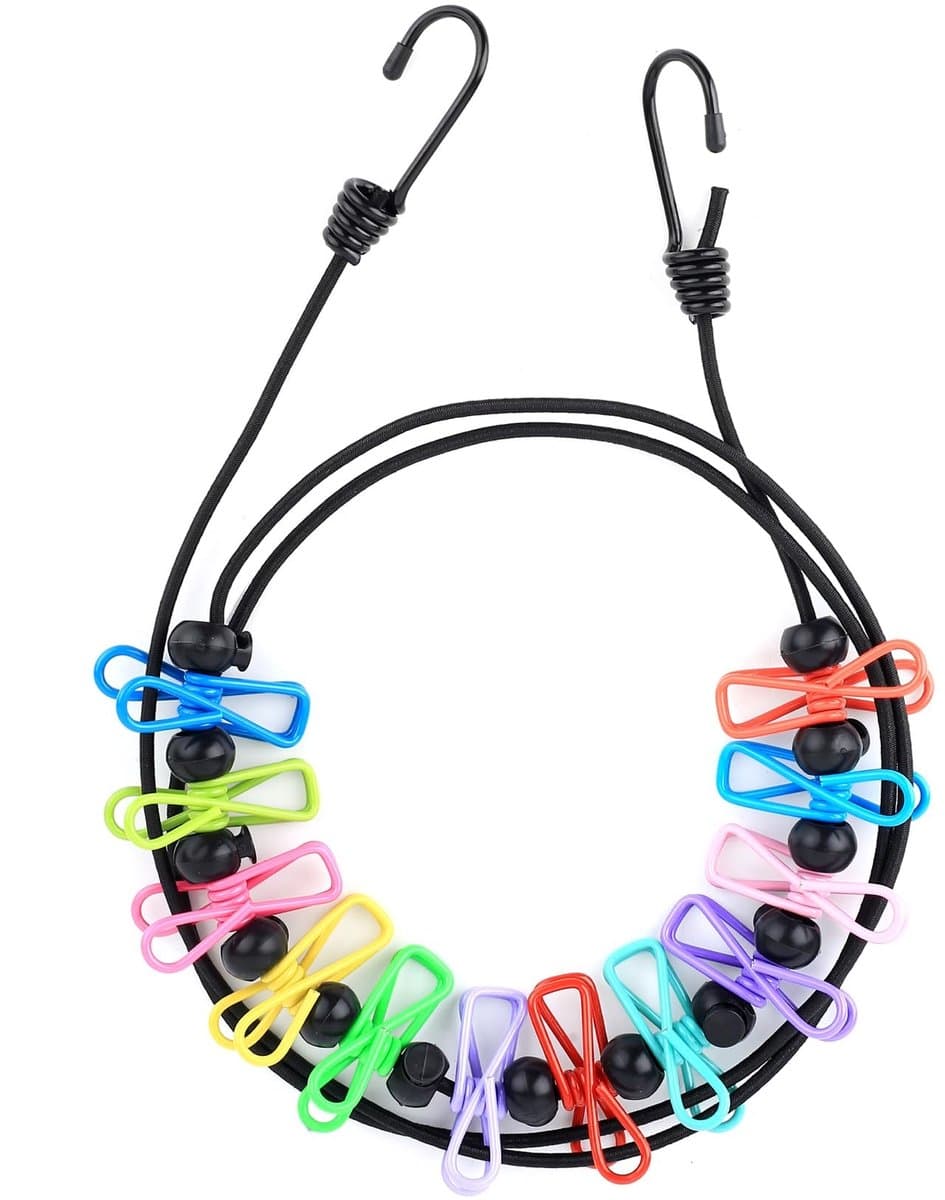 Dailygoods- Waslijn Verstelbaar van 1,8 tot 3 Meter - Draagbare Camping Waslijn - Inklapbare Reiswaslijn - 12 Klemmen - Lichtgewicht en Duurzaam Touw - Kledinglijn — afbeelding 1