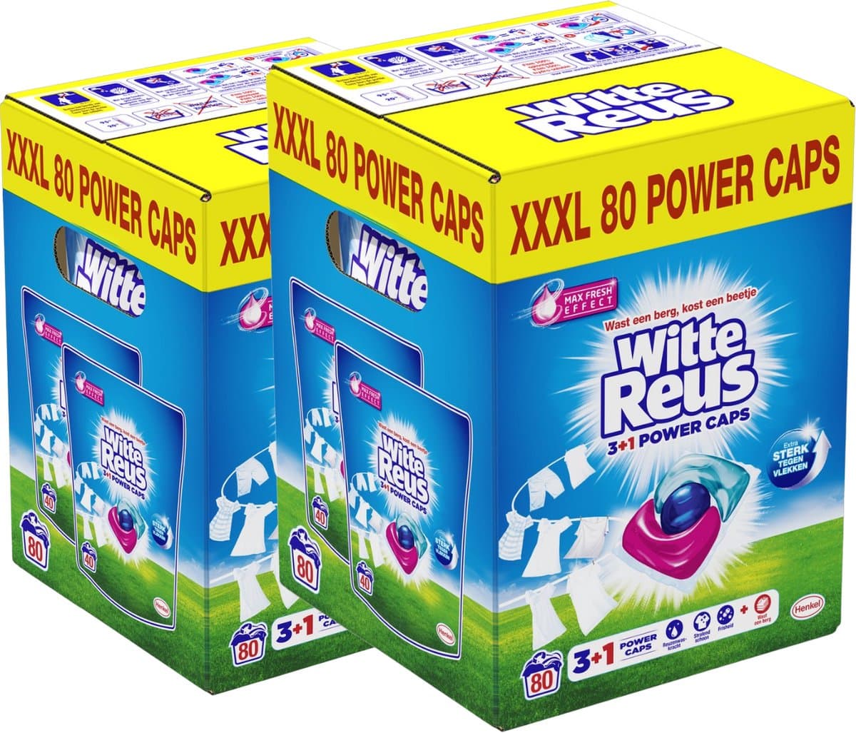 Witte Reus Power Caps Wascapsules - 160 stuks - Wasmiddel Capsules - Voordeelverpakking - 2x80 wasbeurten - Krachtige 3-in-1 wasmiddelcapsules - Effectieve vlekverwijdering al vanaf 20°C — afbeelding 1