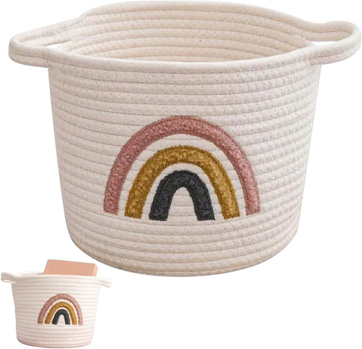 Kleine Woven Opbergmand met Handvatten van Katoen, Regenboog Design voor Speelgoed, Was en Organisatie in Kinderkamer en Slaapkamer — afbeelding 1