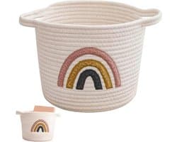 Kleine Woven Opbergmand met Handvatten van Katoen, Regenboog Design voor Speelgoed, Was en Organisatie in Kinderkamer en Slaapkamer