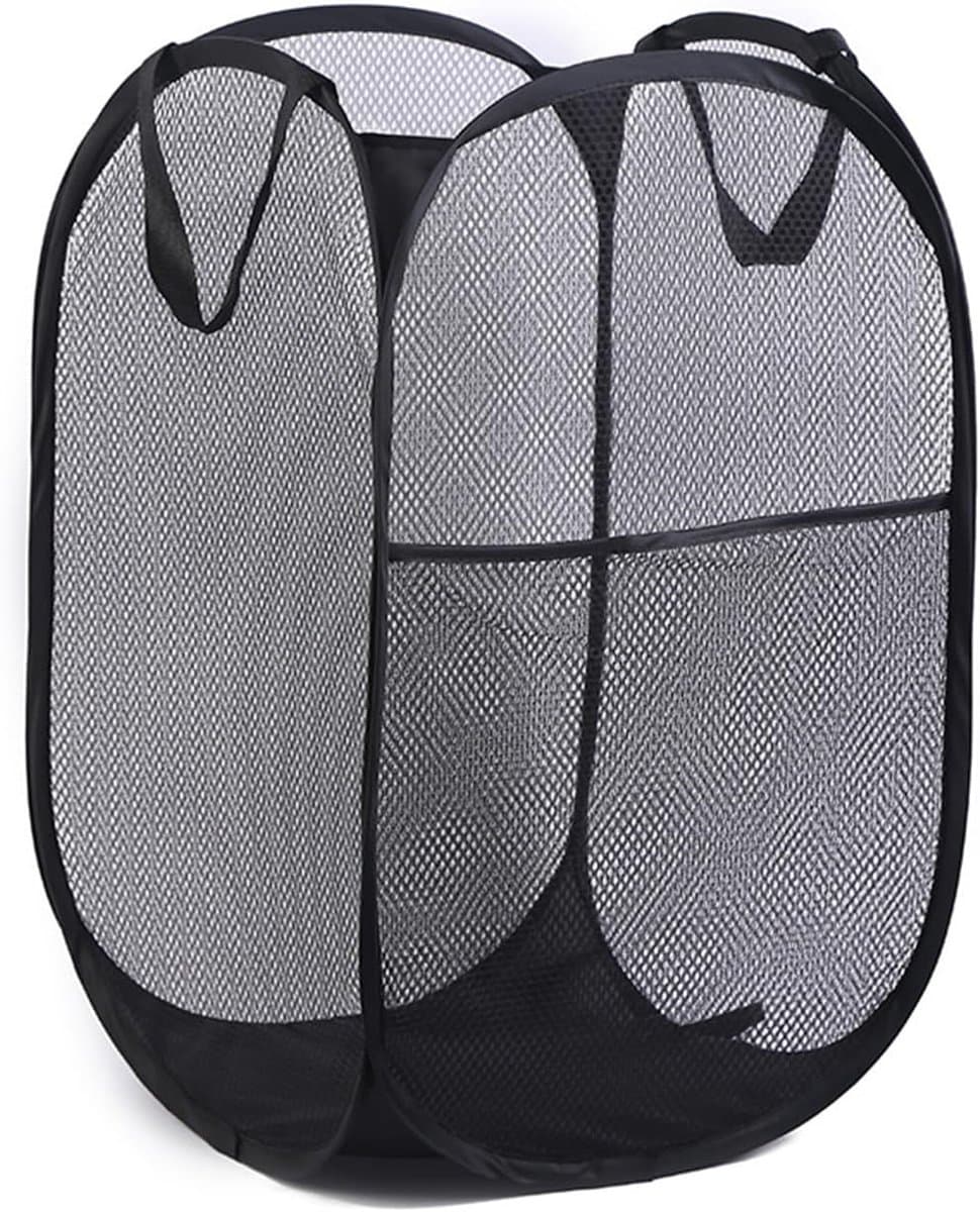 Opvouwbare Wasmand – Grote Waszak met Handgrepen – Ademend Wasnet – Lichtgewicht Wasmand – Zwart — afbeelding 1