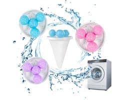 Wasmachinehaaropvangzakjes - 4 stuks - Wasmachinehaarfilter - Met 4 drijvende balletjes - Herbruikbaar - Verwijdert huisdierhaar uit wasgoed - 17 x 9,5 cm - Blauw, Roze, Paars