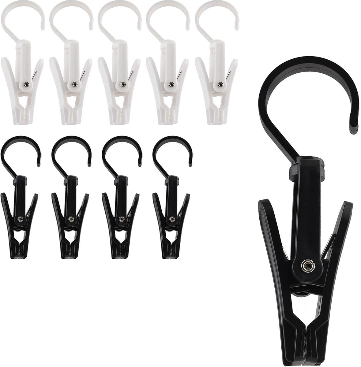 Wasknijpers - Washaken Clip - 10 stuks - met 360 graden draaibare haak - Zwart & Wit- Droogrek knijpers - Sterke plastic wasknijpers - draagbare - antislip - Wasrek knijpers — afbeelding 1