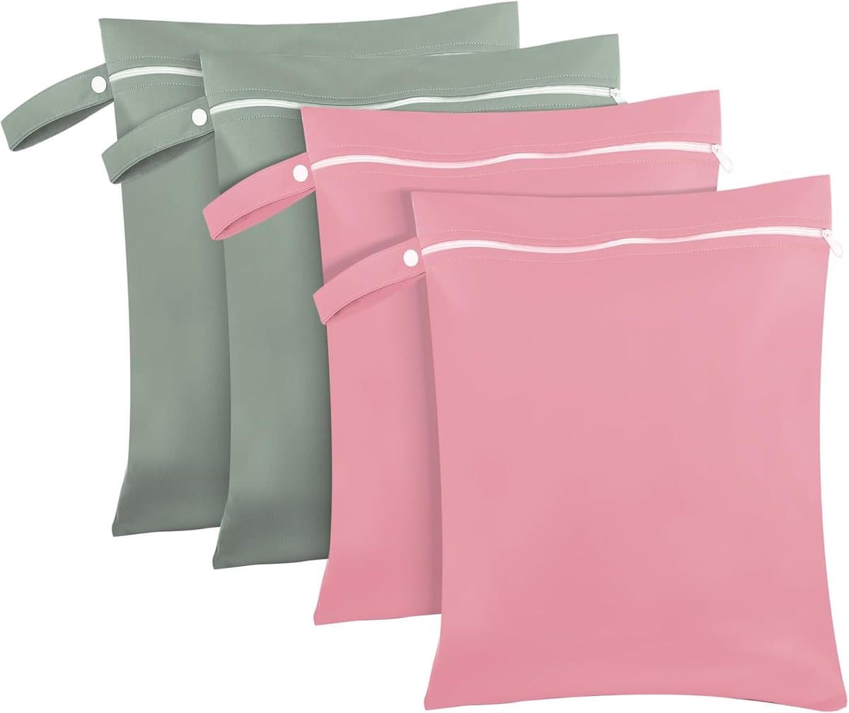 SnelShoppen - Wet Bags 40 x 30 cm, Waterdichte Natzakken waszak set van 2 grijs-groen en 2 roze, Herbruikbare Reiszakken voor natte kleding, Zwembad, — afbeelding 1