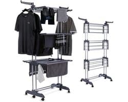 Waskrek - Droogrek Torens - Kleding Drogen - Inklapbaar Met Wielen - 45 x 75 x 173 cm - Zwart