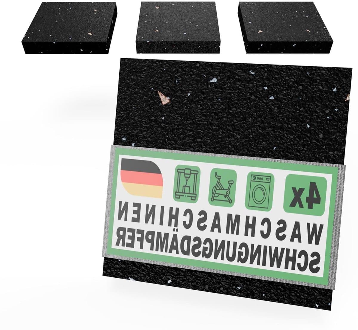 Wasmachine Onderlegger - Anti-Vibratie Mat - Geluid Dempen - Recycled Rubbergranulaat - 4 Stuks 90mm - Zwart — afbeelding 1