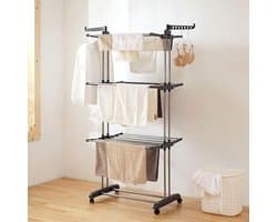 Droogrek Vier Niveaus - Kledingdroger Toren - Kleding Drogen - Inklapbaar Met Wielen - 75 x 64 x 170 cm