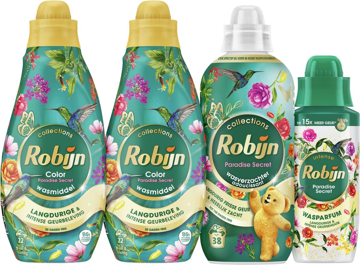 Robijn Perfect Match - Paradise Secret - 4 stuks - 2x wasmiddel + 1 wasverzachter + 1 wasparfum - Voordeelverpakking — afbeelding 1