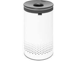 Wasbox, Kurken Deksel, Quick-Drop Opening, Uitneembare Waszak Klittenband, Machinewasbaar, Kunststof Onderkant, Ventilatiegaten, Corrosiebestendige Materialen, White, 60L