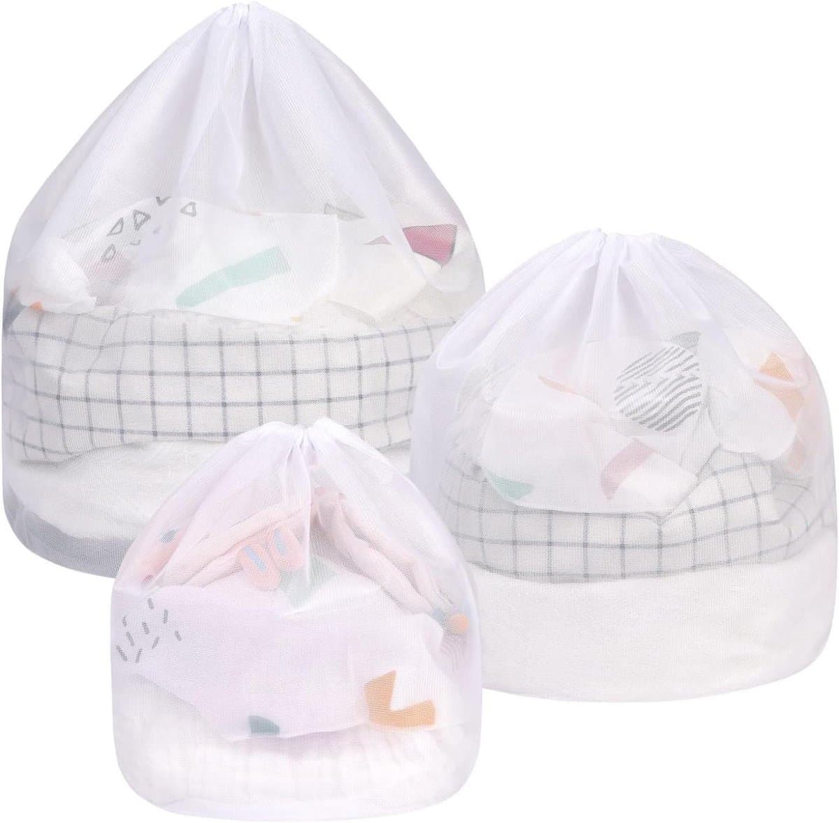 Wäschesäcke Set - Wäschenetz Voor Waschmaschine - 3 Stuks Verschillende Maten - Duurzaam Polyester Mesh Met Kordelzug - Voor Ondergoed Babykleding En Oberbekleidung - Grijs Fijnmazig — afbeelding 1