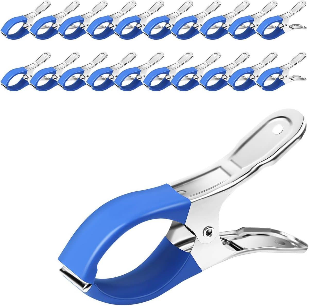 20 roestvrijstalen zwembadafdekkingclips - wasknijpers - geschikt voor zwembaden op grondniveau - windbestendige clips - voor zwembadafdekkingen, dekens en kleding op grondniveau - zilver/blauw - 13*7,8*2 cm — afbeelding 1