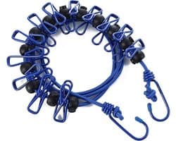 Draagbare Waslijn - 1 stuk, reisbare, verstelbare, uitrekbare winddichte waslijn met 12 draadclips en antislip gesp voor kamperen en wassen/drogen - blauw