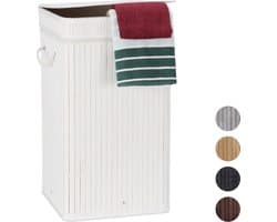 Bamboe wasmand met deksel - 70 liter - wit - opvouwbaar — afbeelding 1
