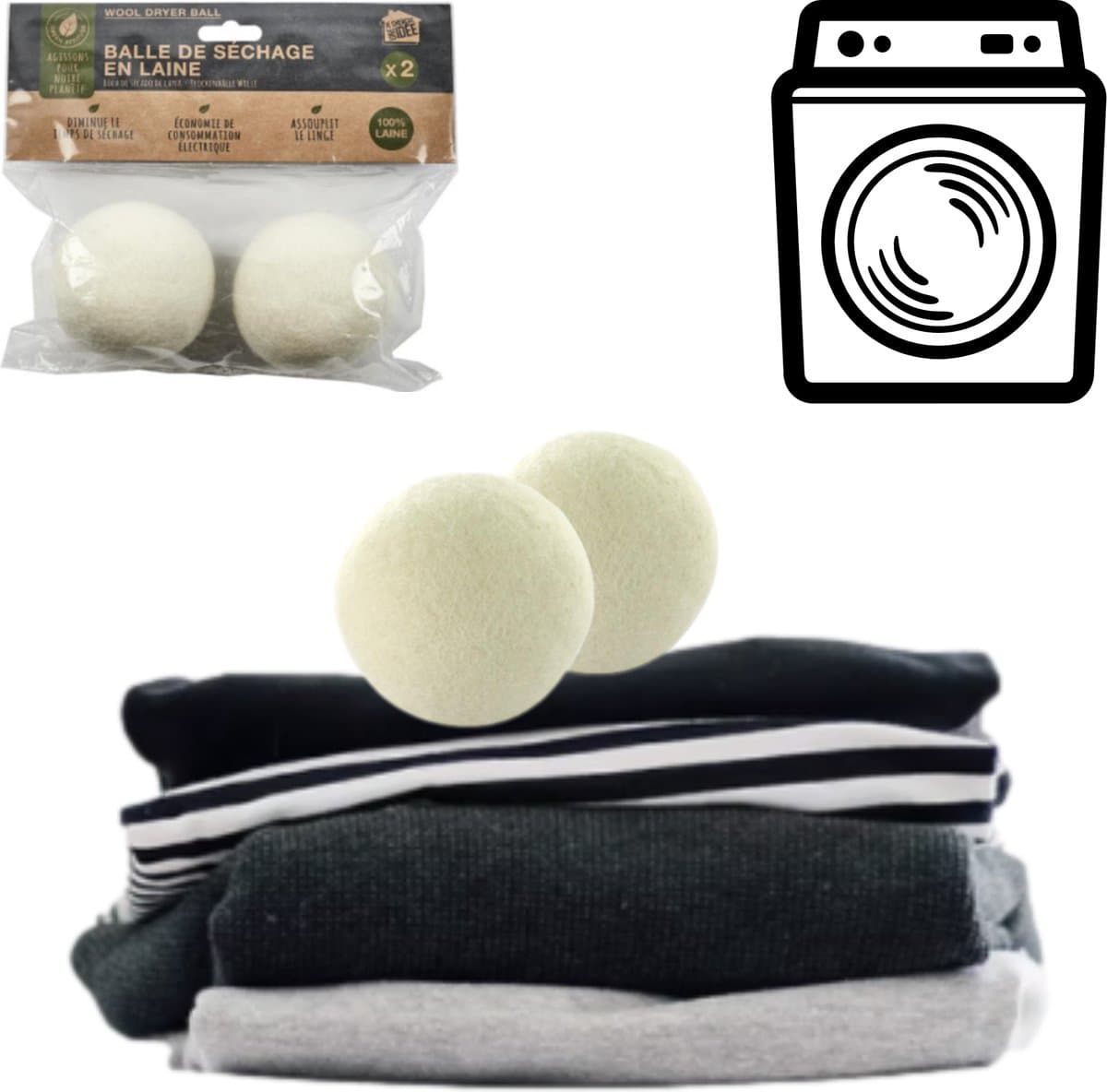 2x Drogerballen - Droogballen - 100% Wol - Wasdroger Ballen - Herbruikbaar — afbeelding 1
