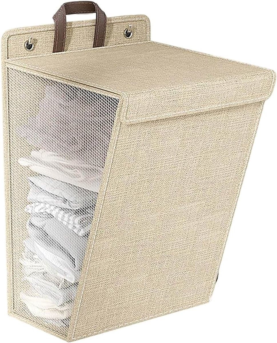 iBright hangende wasmand met Deksel - Inklapbare waszak - 60 Liter - Inclusief Muurbevestiging - Beige — afbeelding 1