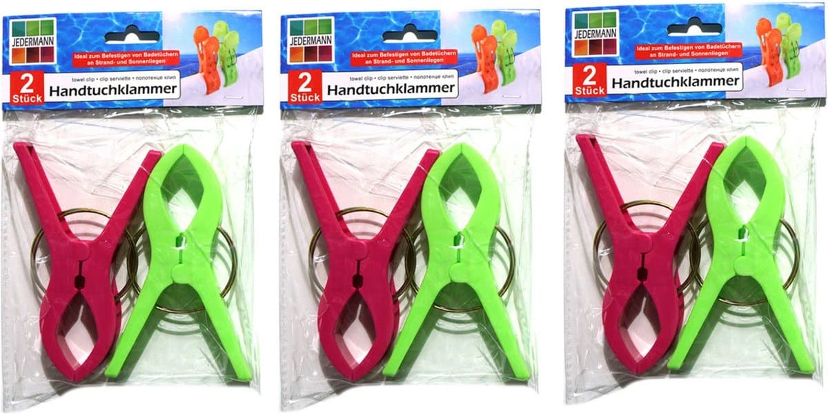 Jedermann Handdoekknijpers XL - 6x - groen/roze - kunststof - 12 cm - wasknijpers — afbeelding 1