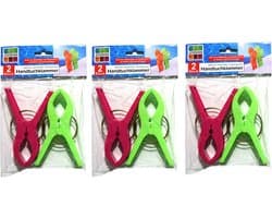 Jedermann Handdoekknijpers XL - 6x - groen/roze - kunststof - 12 cm - wasknijpers
