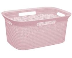 Wasmand van rotan gevlochten - lichtroze - kunststof - 45 liter - 59 x 41 x 27 cm