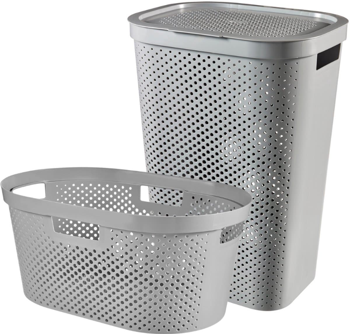 Curver Infinity Recycled Wasmand met deksel 60L + Wasmand 40L - Grijs — afbeelding 1