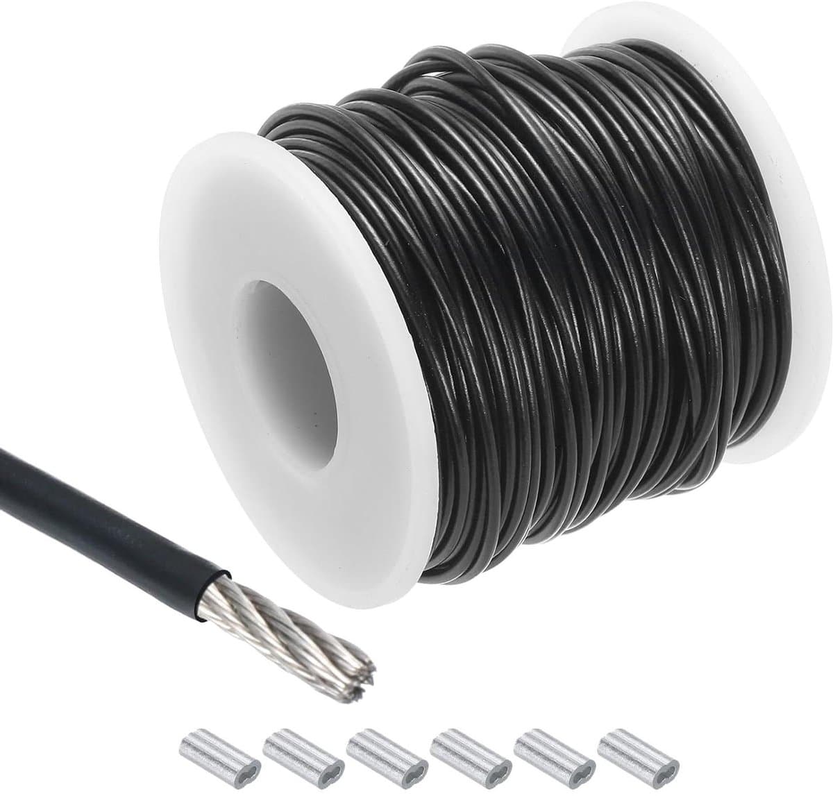Allecta - Staalkabel van roestvrij staal 304 1/16 inch met vinylcoating - voor wasrek - 30 m - zwart — afbeelding 1