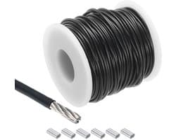 Allecta - Staalkabel van roestvrij staal 304 1/16 inch met vinylcoating - voor wasrek - 30 m - zwart