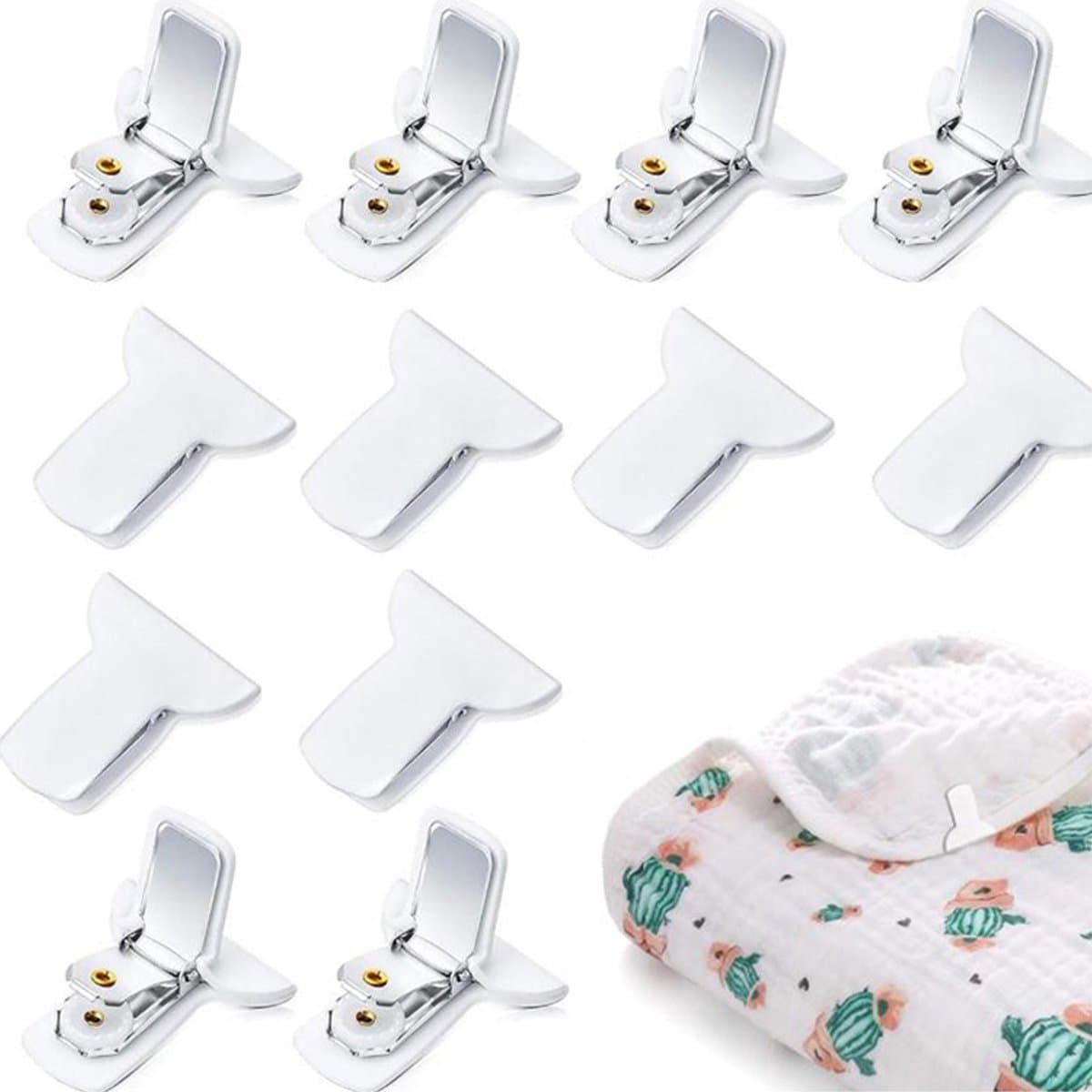 12 stuks Dekbedpinnen - Bed Sheet Holders - Quilt Clips - Dekbedovertrek Clips - Attachment Comforter - Quilt Fixing Clips - Om rommelige lakens te organiseren - Wit - Metaal — afbeelding 1