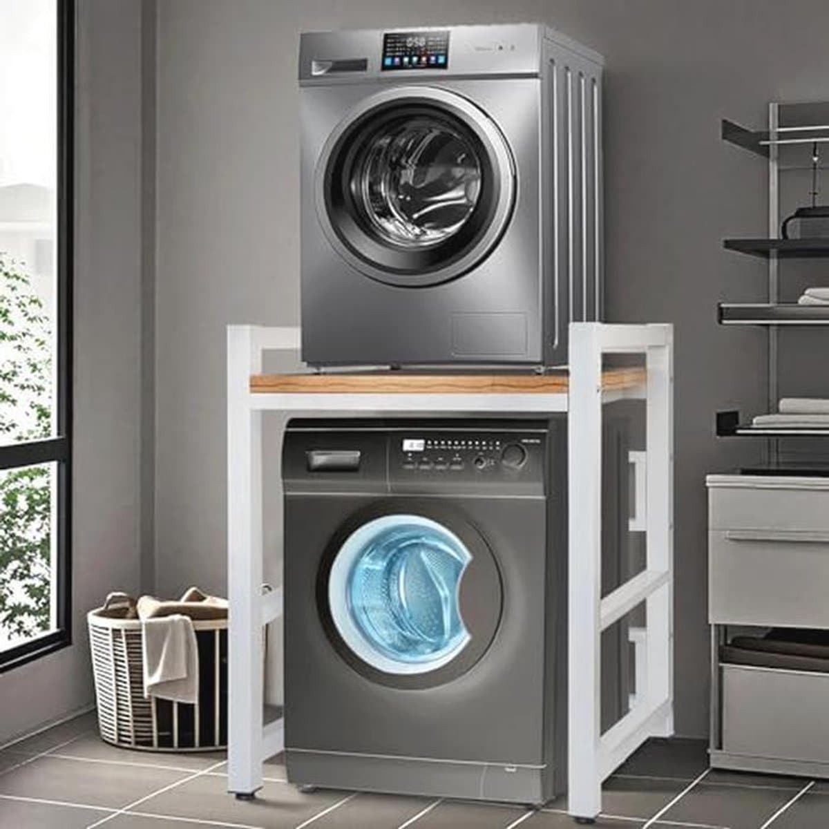 Wasmachinekast met droogkast en verstelbare rekken - Draagvermogen 300 kg - Voor badkamer, keuken, balkon en wasruimte — afbeelding 1