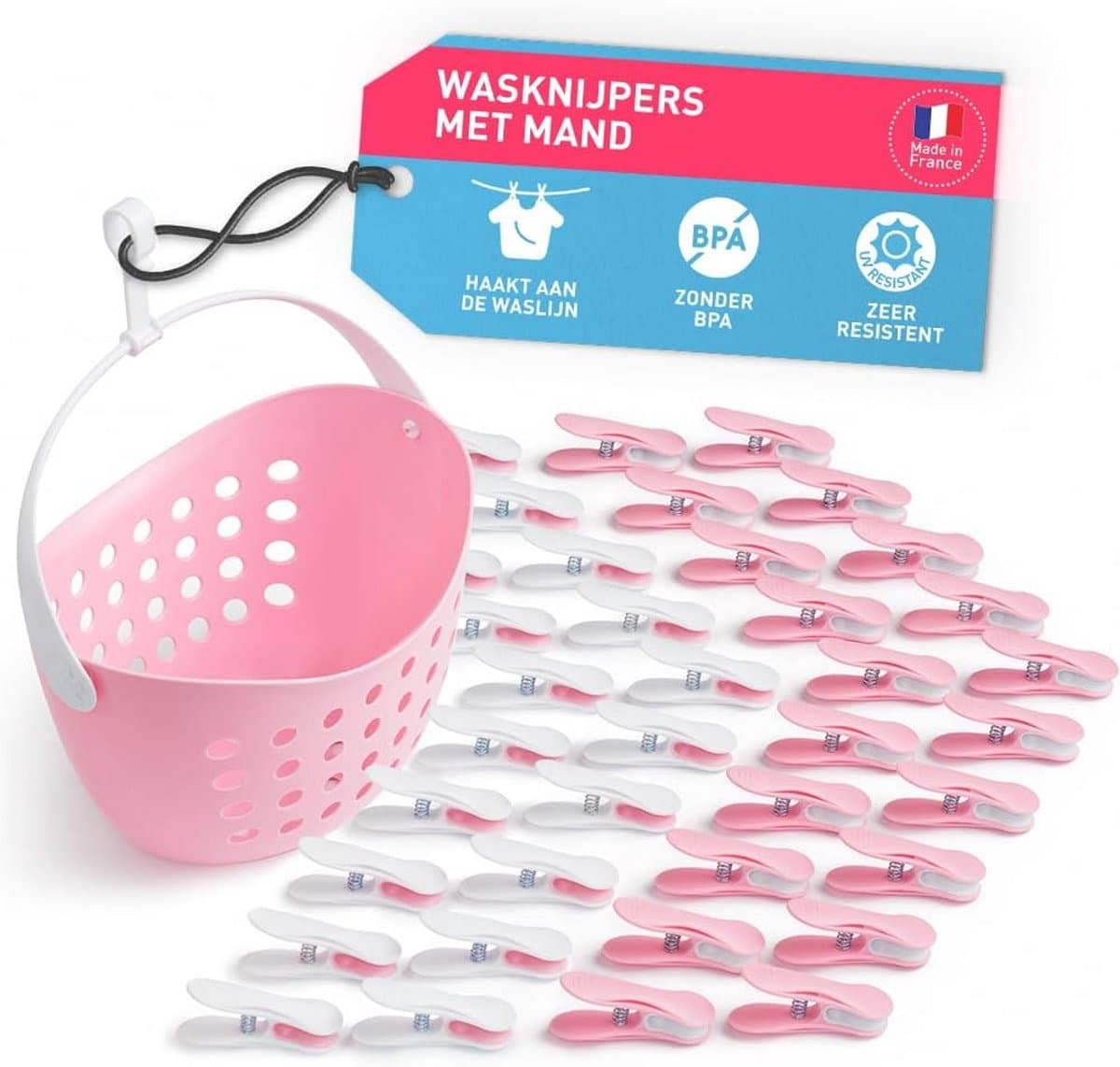 Zachte Wasknijpers met Mandje - 40 Stuks Roze-Wit — afbeelding 1