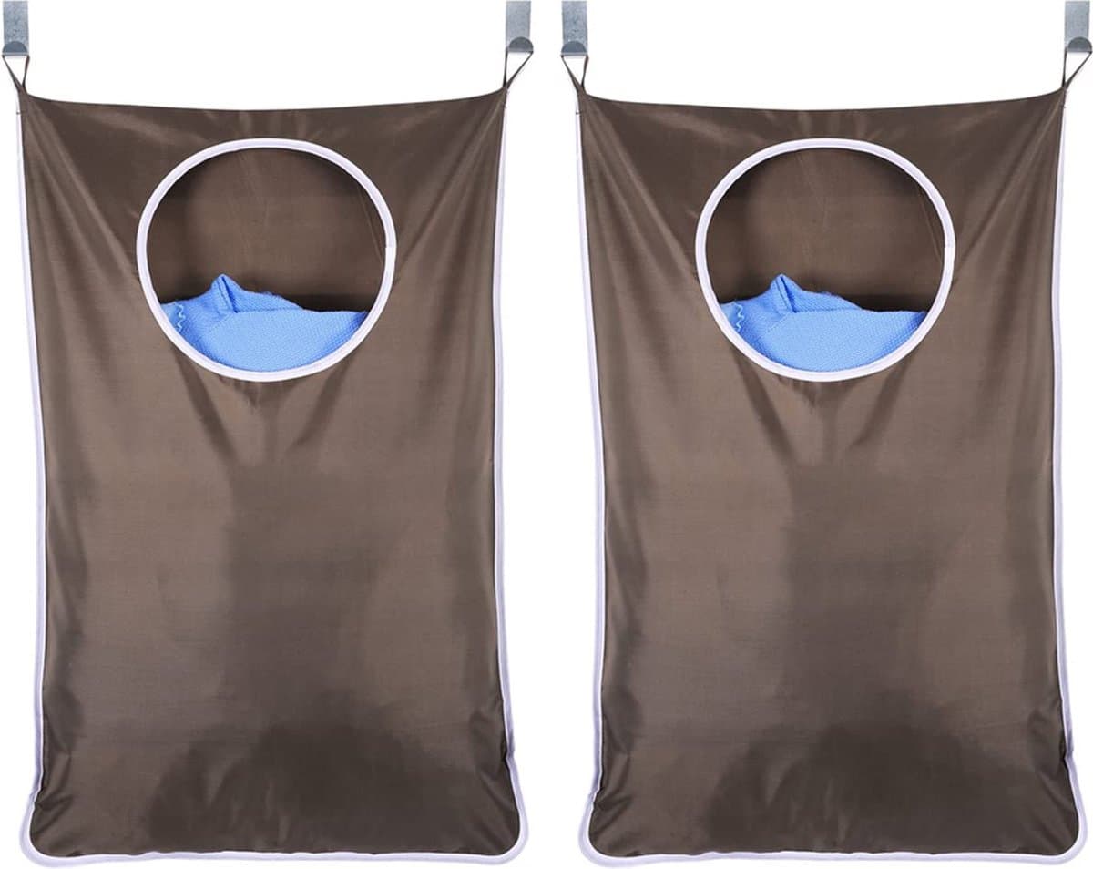 Wasmand Hangend - 2 Stuks - Bruin - Hangende Opvouwbare Waszak voor aan de Deur - Wassorteerder - Deurzak — afbeelding 1