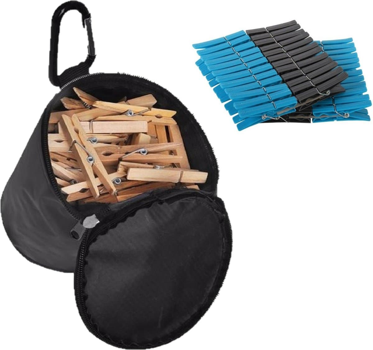 Sorbo - Wasknijpers zak - karabijnhaak - 96x wasknijpers kunststof — afbeelding 1