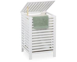 wasmand met deksel - 63 l - hout - 65,5 x 45 x 45 cm - waszak - wit